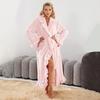 Женский пушистый халат с оборками, мягкий флисовый халат-кимоно с шалевым воротником, зимний плюшевый теплый халат для дома с карманами