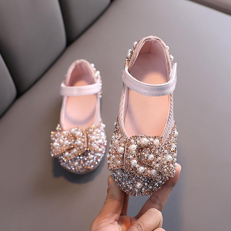 Kids Girls Sandals Fashion Sequins Rhinestone Bow Girls Princess Baby Girl Shoes Children Flat Sandals Size 21-36