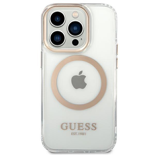 Etui do iPhone 14 Pro Max Guess Metal Outline MagSafe Złote