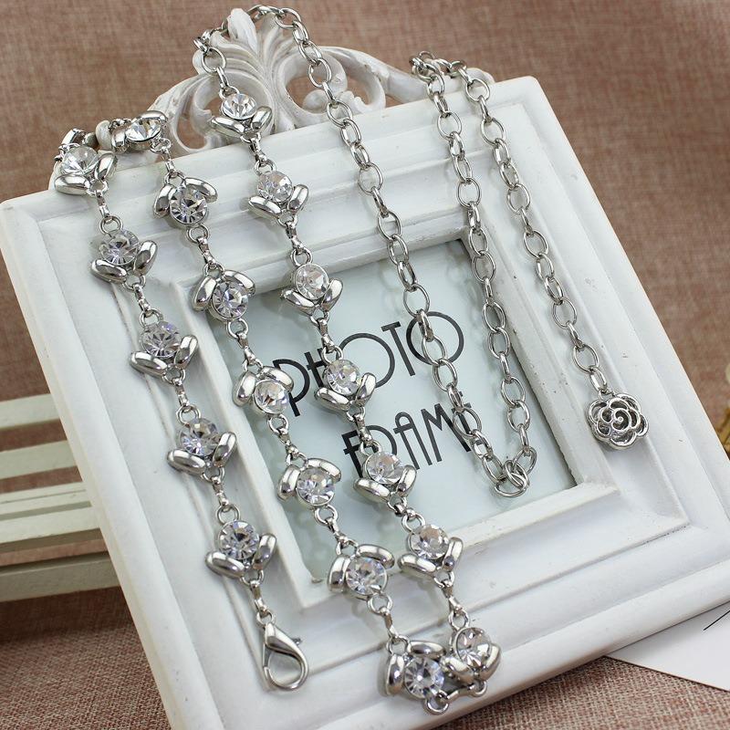 Mei Mary Women's dress waist chain - delicate sweet rhinestone-embellished metal belt