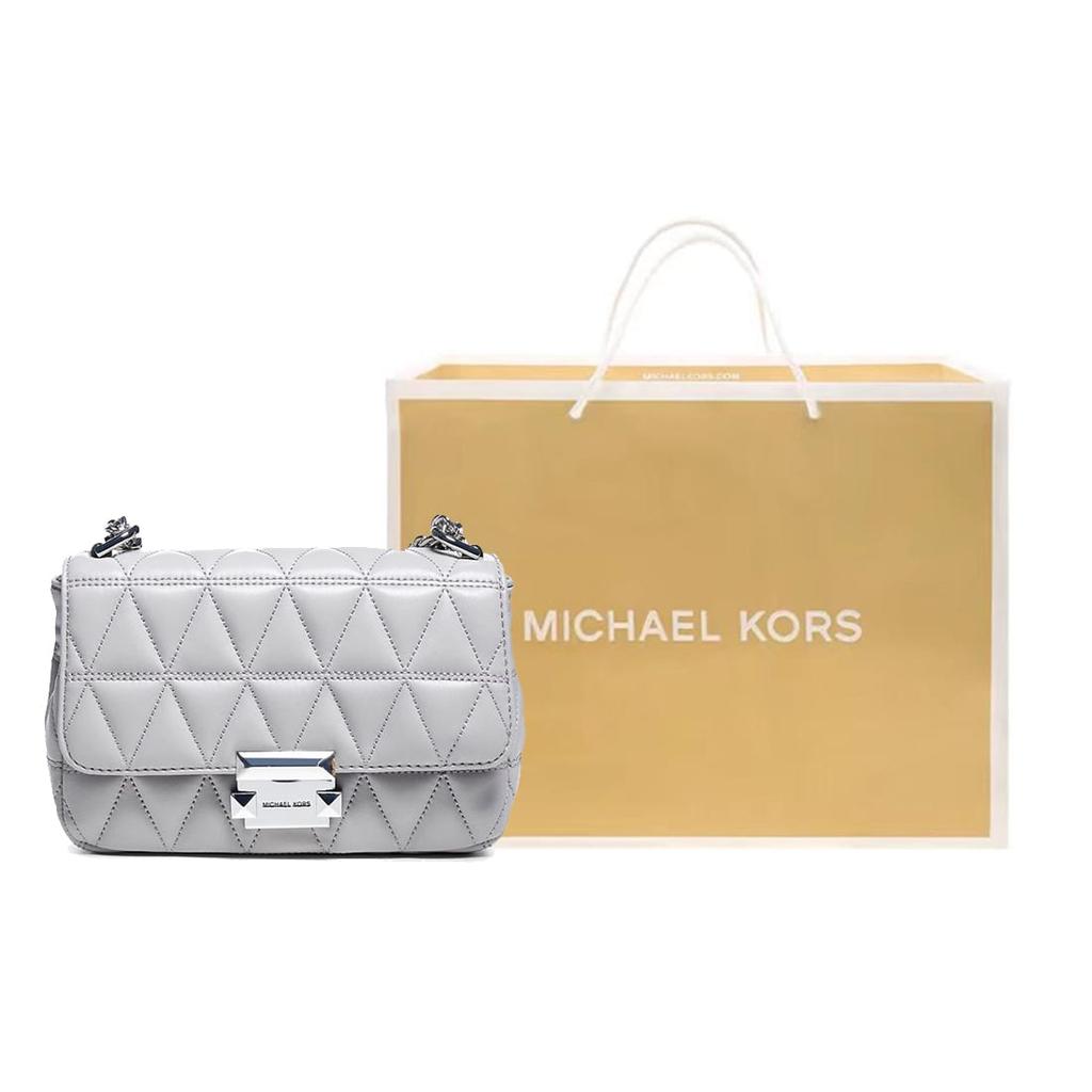 Michael Kors Кожаная сумка на плечо Sloan, Сумка через плечо Маленькая Женская Жемчужно-серая 30S7SSLL1L-081