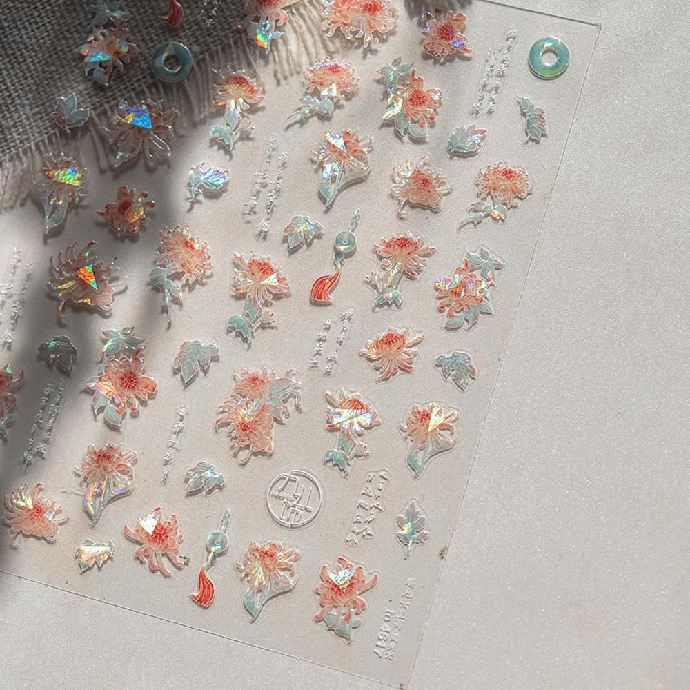 3D Pearl Bow Chinese New Year Nail Sticker Peony Flower Snake Nail Decoration  Nail Salon