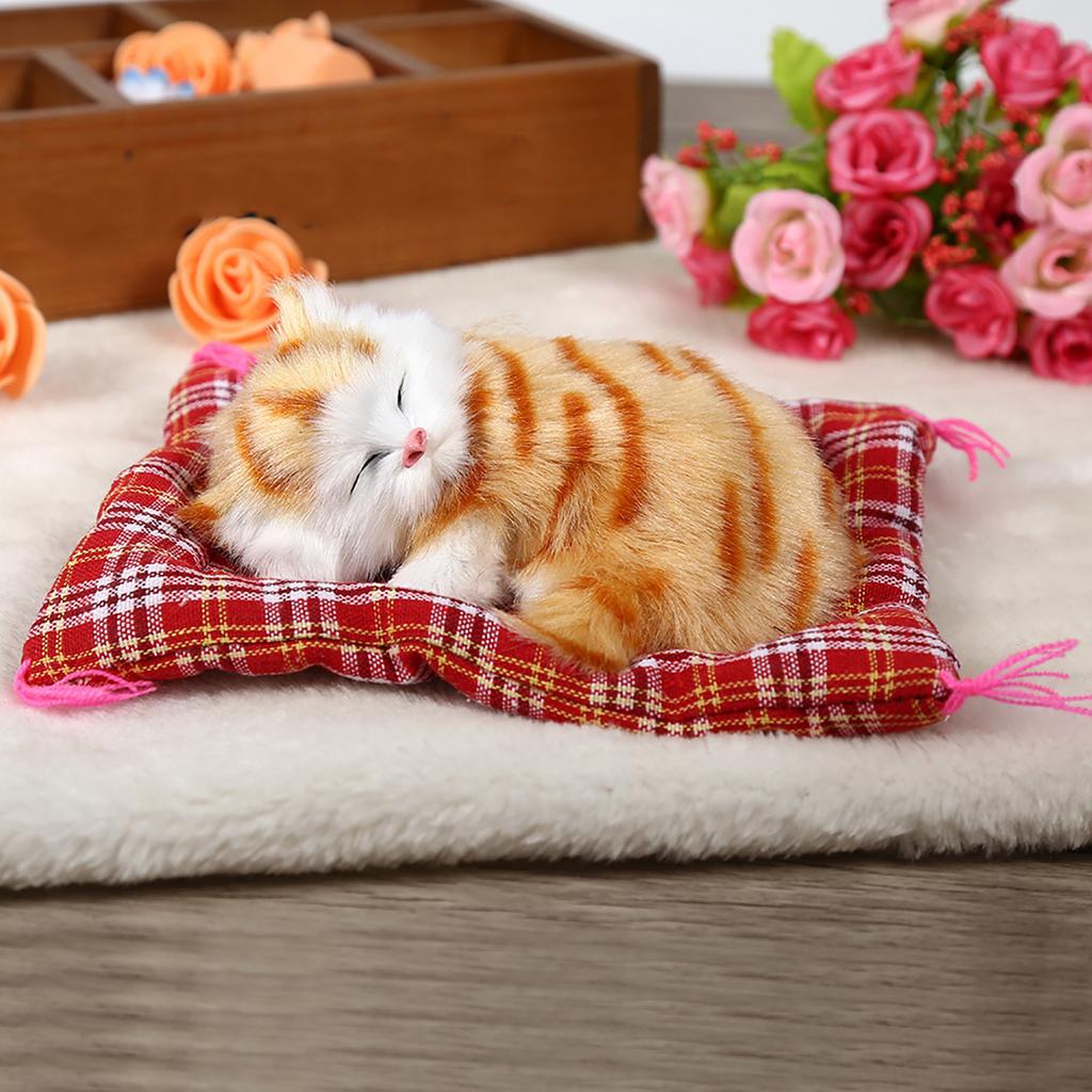 Super Cute Simulation Sounding Sleeping Kittens Cats Plush Toys Doll Christmas Gift Yellow