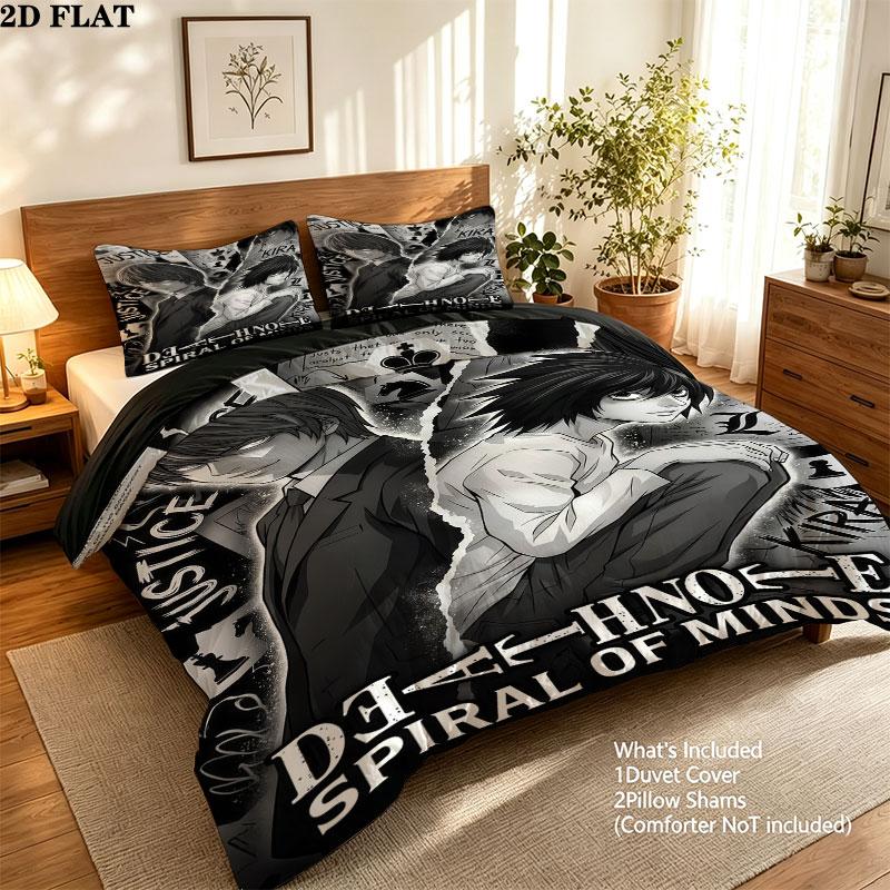 Death Note Pattern Bedding Quilt Set Quilt Cover Pillowcase Home Birthday Gift(1 * duvet cover + 2 * pillowcase, without core)
