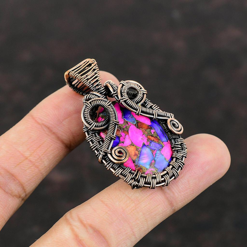 Натуральный Kingman Розовый Георгин Бирюзовый Кулон Медная Проволока Кулон Ручной Работы Медные Ювелирные Изделия Свадебный Подарок Ювелирные Изделия Из Настоящих Драгоценных Камней