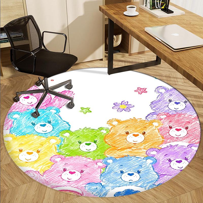 Care Bears Pattern Round Rug, Indoor/Outdoor Mat, for Picnic, Gameroom, Bedroom, Office, Living Room, Home Decor Carpet, Birthday Gift