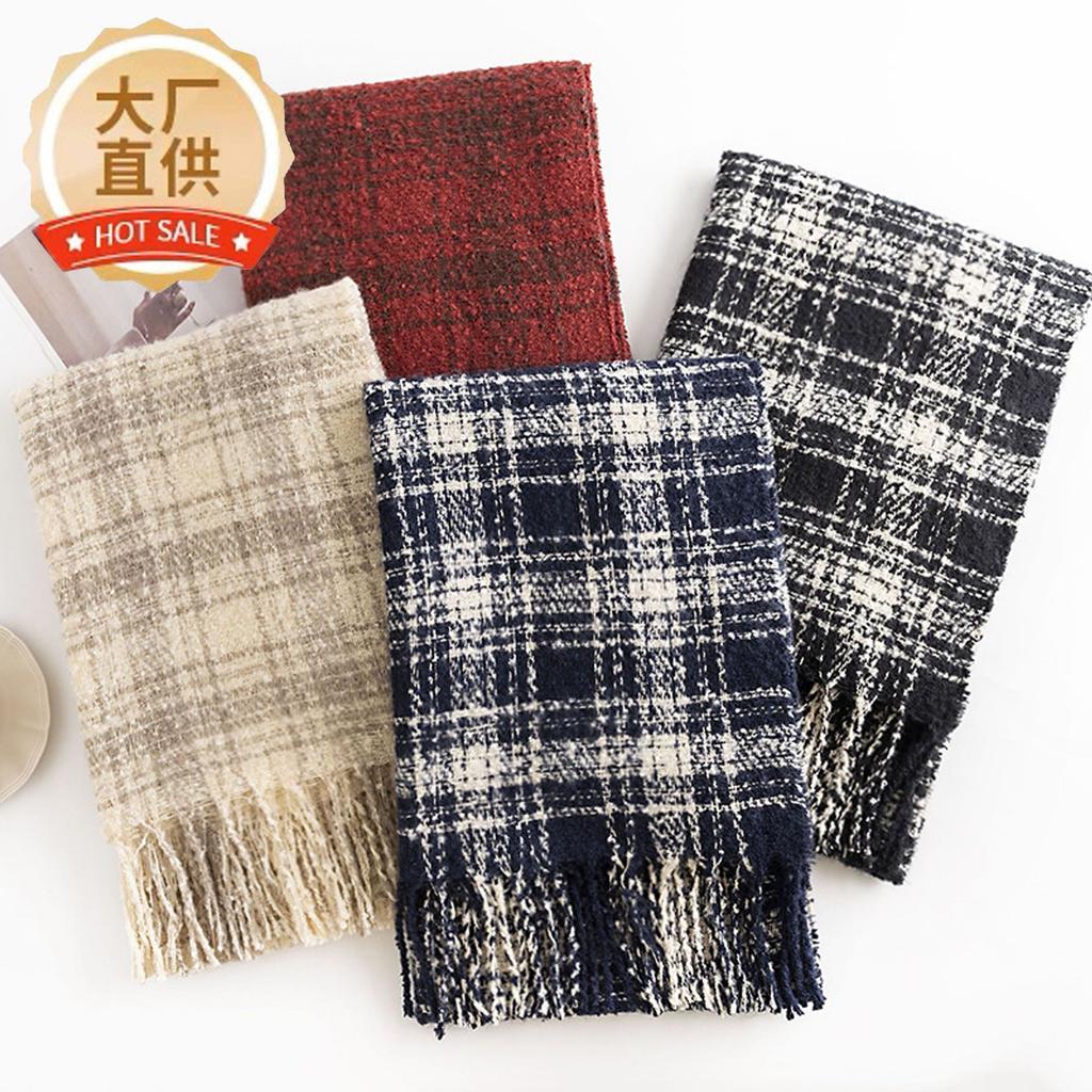 Autumn And Winter Square Plaid Scarf Women'S Versatile Elegant Casual Style Cold-Proof Shawl Fashionable Commuter Warm Neck Scarf
