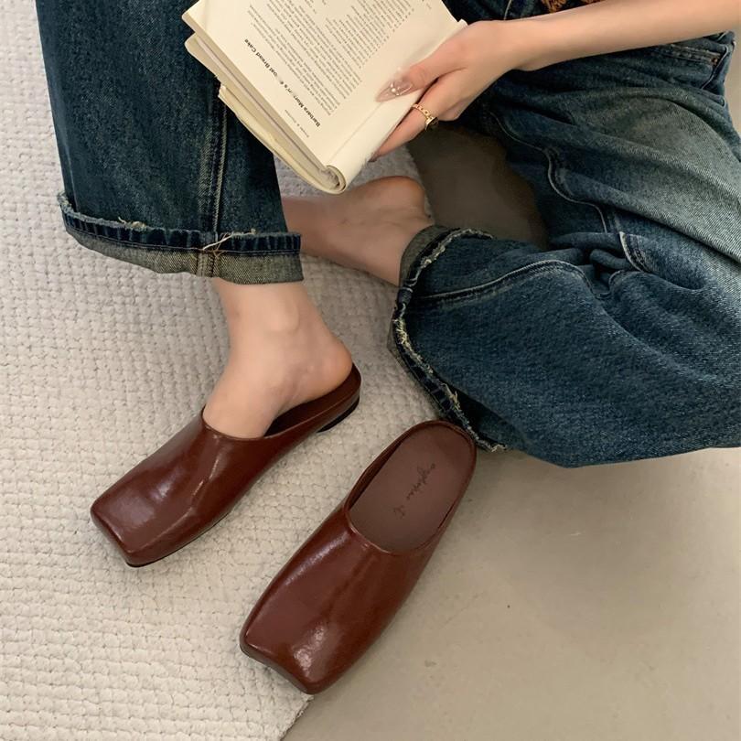 2025 Foreign Trade Tail Goods Women's Shoes Retro Washed Old Half-tray Flat-soled Ballet Shoes Flat-heeled Cool Slippers Outer Wear