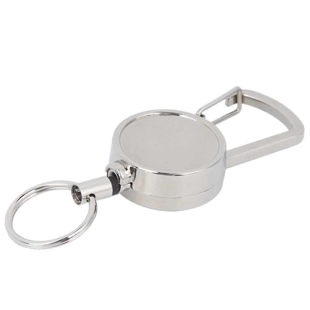2 Pcs All Metal Key Ring 2.5cm Retractable Keychain Durable ID Badge Holder Camping