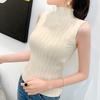 Women Solid Half Turtleneck Slim Knitted T-Shirt