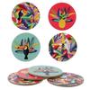 [Q3251] - 4 Multi-colored 'Tropical' Coasters (wood/cork) - 10 Cm