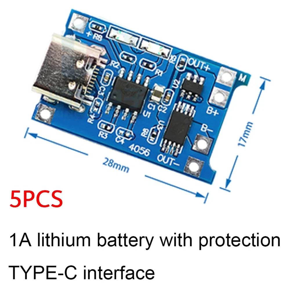 5pcs TP4056 Charging Module 1A 5V 18650 Lithium Battery Board Micro/Type-c/Mini USB Interface Charger Module Protection 2-in-1