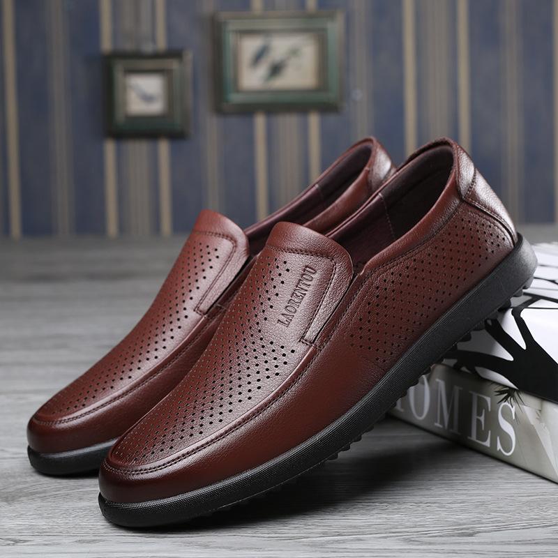 Old Man's Head New Men's Casual Single Shoes Round Head Low-top Summer Breathable Hollow Casual Shoes Youth Overshoes