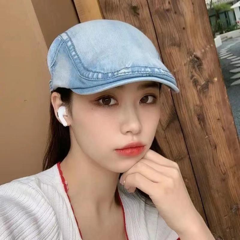 Simple Washed Denim Berets Hat Men Women Spring Summer Peaked Flat Cap Artist Duckbill Hat Casual Herringbone Newsboy Cap