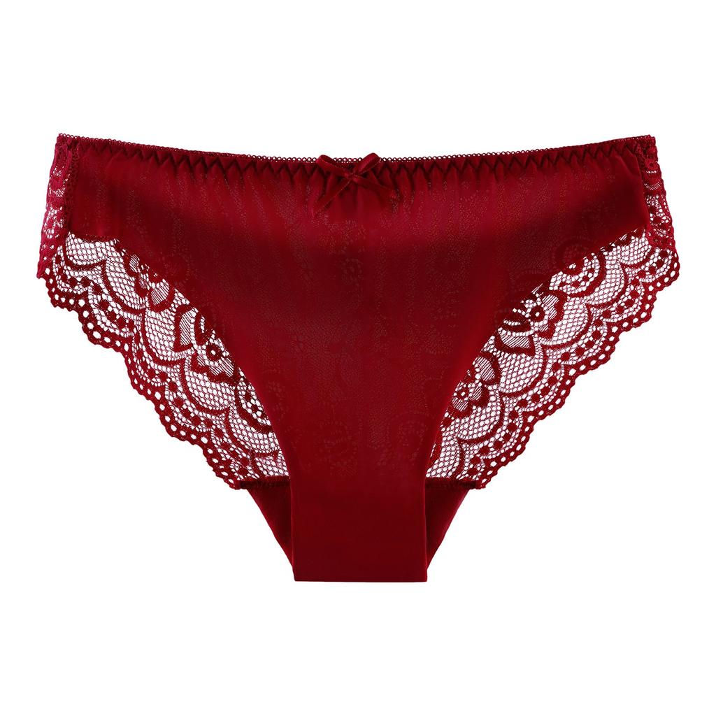 Women's Solid Color Lace Sexy Low Waist Seamless Breathable Bow Panties