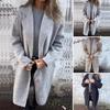 Women Woolen Coat Loose Thermal Long Sleeved Turn-down Collar Solid Color Button Closure Overcoat for Commuting Dating Spring Fall Winter
