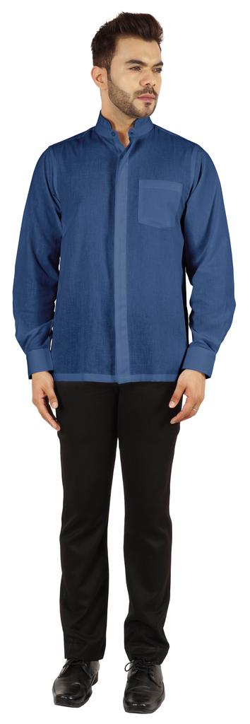 BestMan Однотонная рубашка с длинным рукавом для мужчин с двойной планкой на пуговицах спереди и китайским воротником