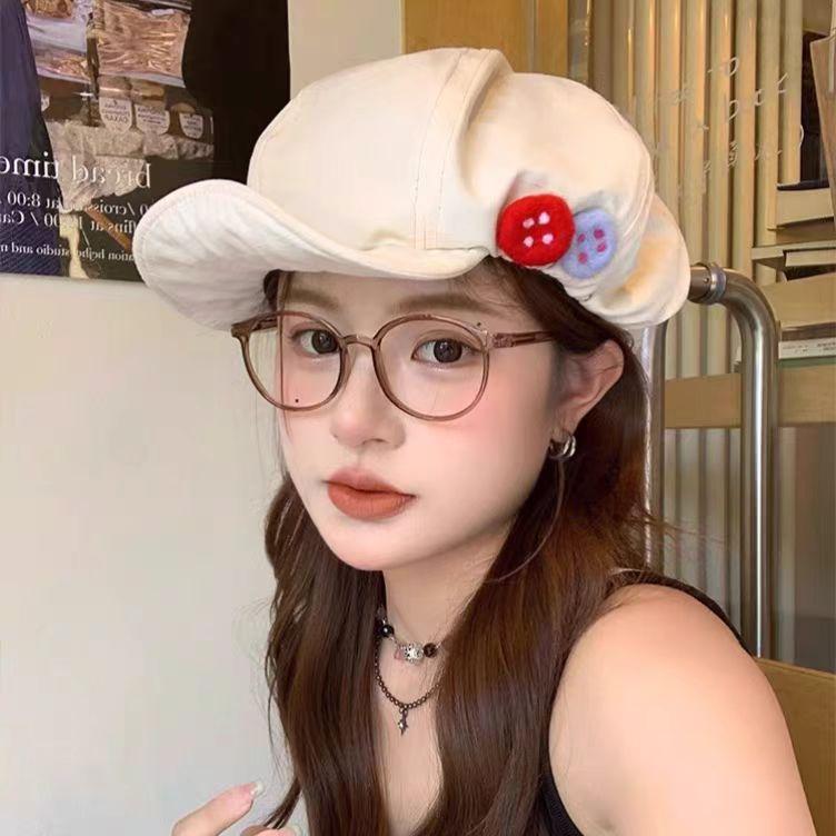 Vintage big head circumference octagonal hat women's spring and autumn color felt button painter hat cloud beret new