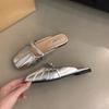 Fashion Women Low Heels  Sliver Boat Shoes Square Toe Slip On Flat Shoes for Woman Ballet Flats Comfortable Bow Women's Sandals