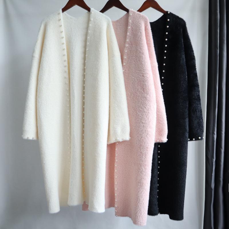 Women S Long Knit Cardigan Coat Beaded Loose Plus Size Autumn Winter Outerwear