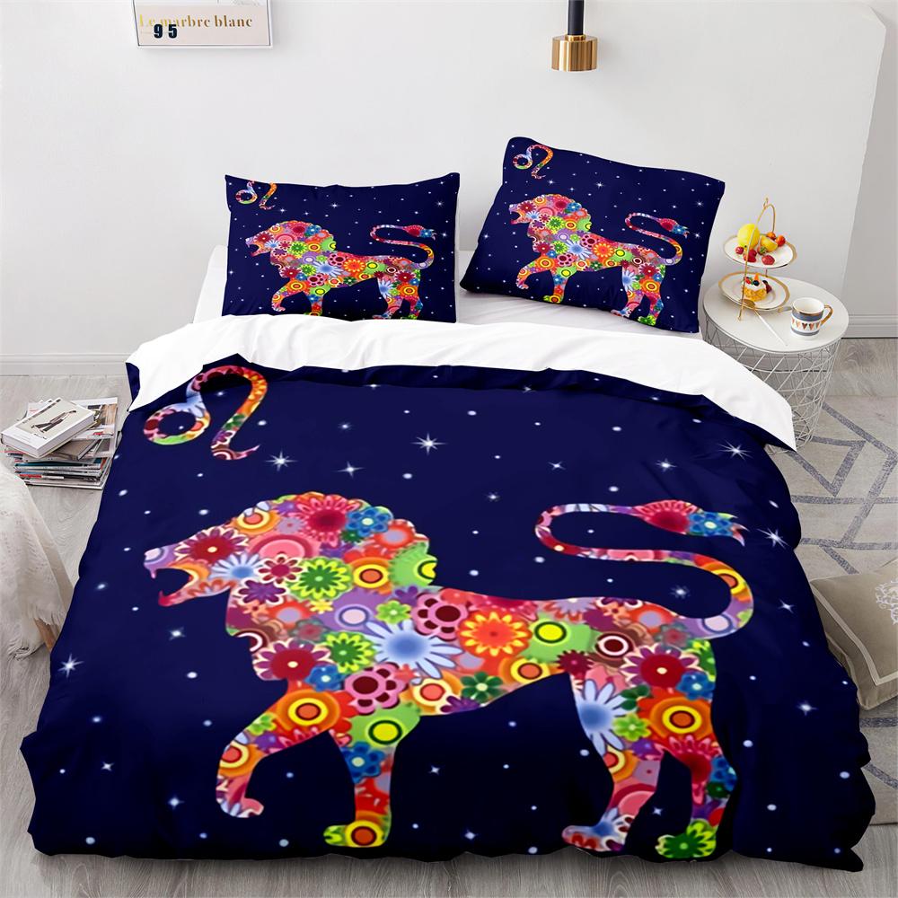 Комплект пододеяльника Львенок Мультяшный узор Дикое животное Лев Милый стиль Полный размер Постельное белье Полиэстер Пододеяльник с наволочкой