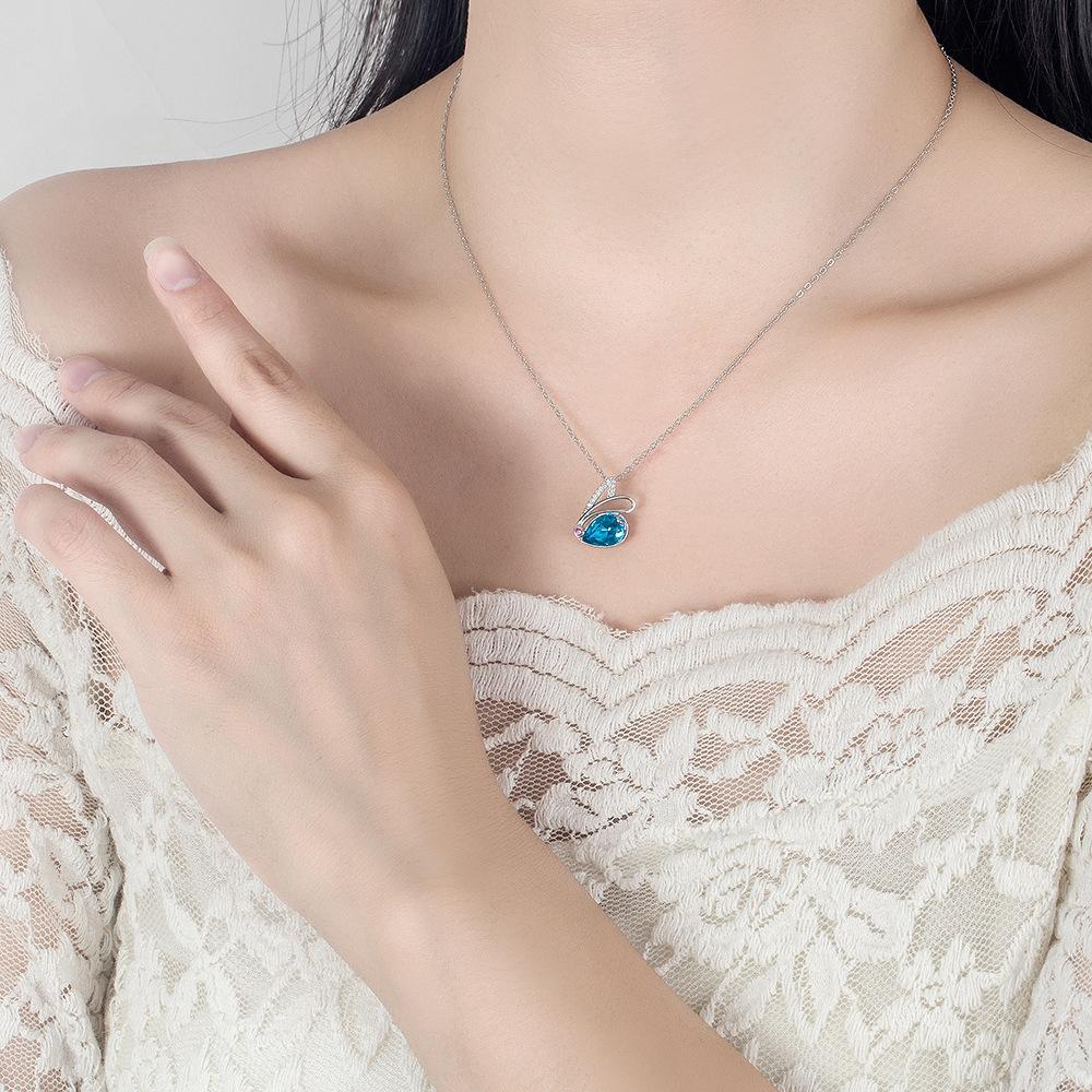 Милый милый кролик кулон ожерелье комплект серьги-гвоздики женский кролик синее кристальное ожерелье