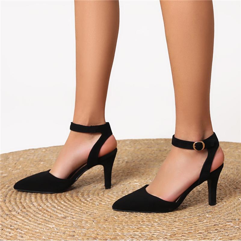FOREADA Женские туфли-лодочки с ремешком на щиколотке, с острым носком, на тонком высоком каблуке, с пряжкой, туфли-перчатки, женская модная обувь, весна-осень, синие, черные, 43