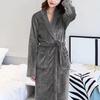 Men Women Plush Fleece Bath Robe Knee-Length Lapel Tie Design Water Absorbent Winter Loungewear Daily Wear Sleepwear