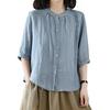Блузка для рукава Хлопок Тонкий Большой Короткий Пуговица Лес Повседневный [Ailiyumo] Женщины, 5/8 Рубашка, Лен, Топ, Размер, Лето, Однотонный, Длина, Вниз, Натуральный,