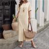 Summer Women's Cotton Linen Solid Color Loose O-Neck Short Sleeve Dresses