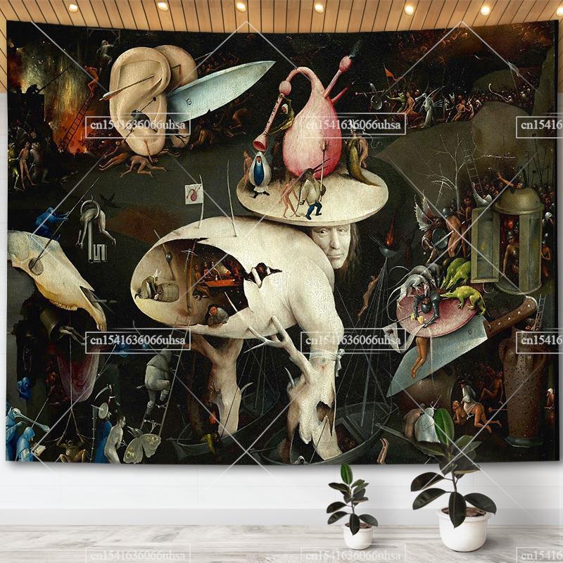Hieronymus Bosch Garden Of Earthly Delights Tapestry Wall Art Decor Paintings Retro Tapestries Aesthetic Room Decoration Posters