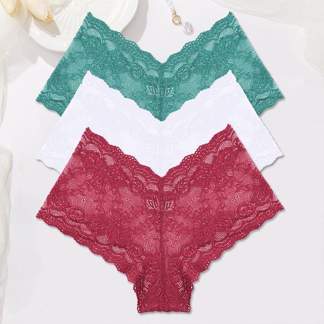 FINETOO Women Lace Boyshort Panties 3Pcs/set Low-Rise Underpants S-XL Ladies Floral Underwear Sexy Panties Comfortable Lingerie