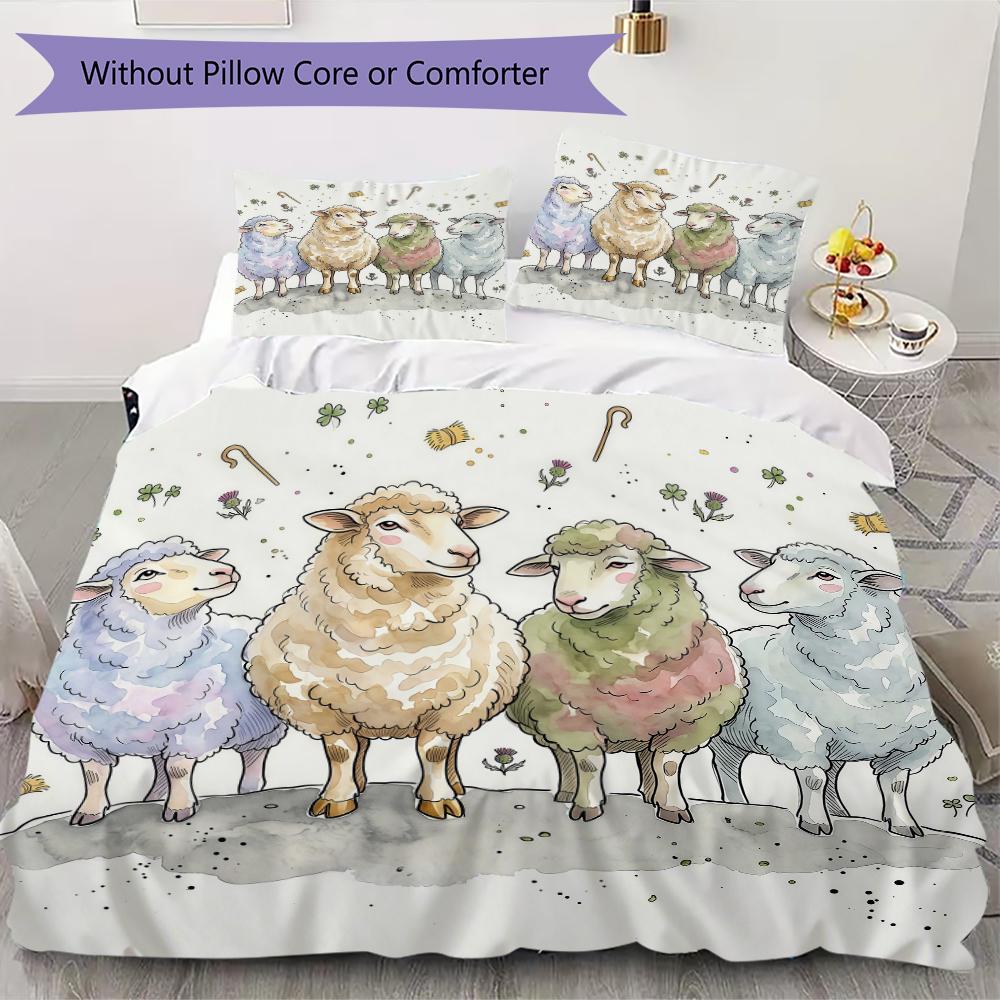 Watercolor Sheep Pattern Bedding uilt Set uilt Cover Pillowcase Home Decoration Birthday Gift (1 * duvet cover + 2 * pillowcase without core)