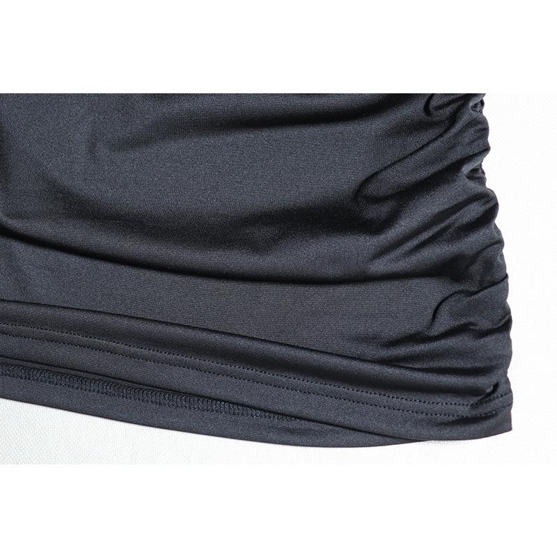 Women's Sexy Square Neck Pleated Dress Solid Color Chest Wrap Long Sleeve Halter Hollow Waist Pack Hip Dress