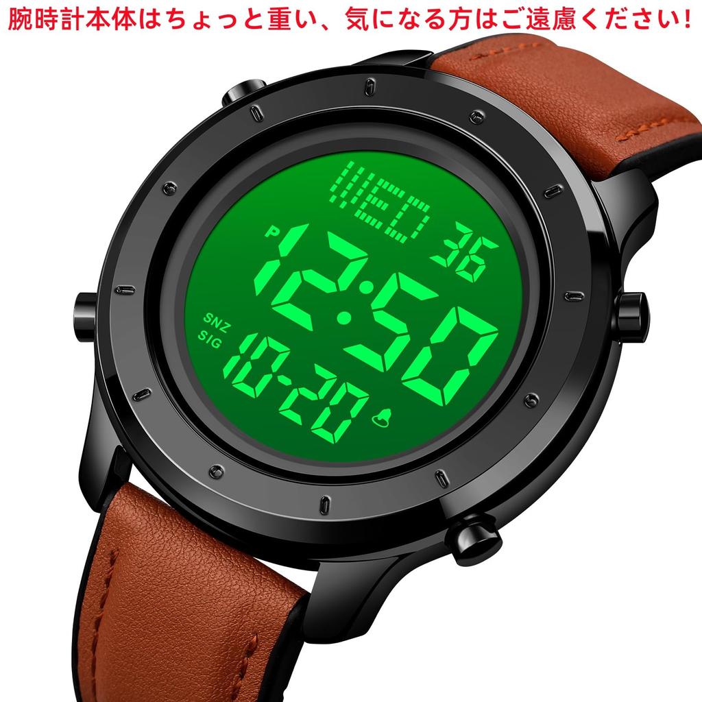 Datirzyx Прописной дисплей Цифровой бизнес Легко водонепроницаемый Цифровая работа Мягкий кожаный будильник Японское руководство по эксплуатации в комплекте Часы, мужские