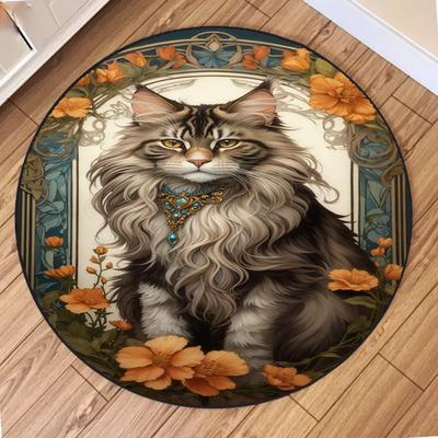 Ретро Кот Круглый Коврик Гостиная Диван Спальня Кухня Балкон Прихожая Ковер Противоскользящий Домашний Декор Таинственные Подарки Коврики