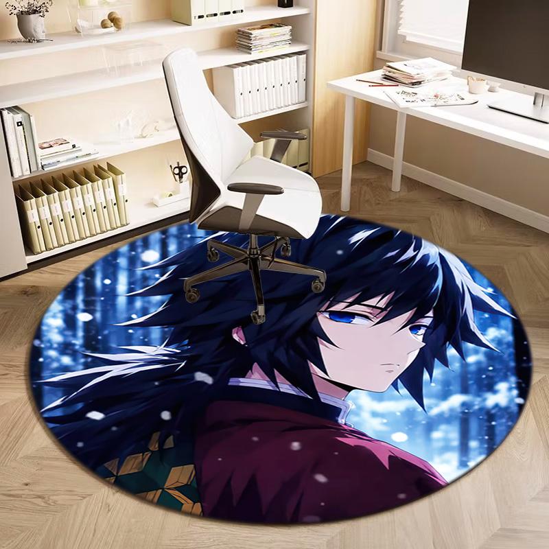 Classic Japanese-style cartoon Demon Slayer round rug, home soft decorative anti-slip yoga mat and chair mat, outdoor floor mat carpet K1
