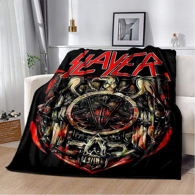 3D ретро одеяло с изображением логотипа группы Slayer, тяжелый металл, рок, мягкое плед-покрывало для дома, спальни, кровати, дивана, дорожное покрытие, подарок для ребенка