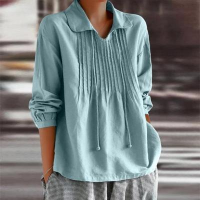 Женская весенняя рубашка с отложным воротником и кисточками, однотонный свободный мягкий плиссированный пуловер, повседневный дышащий женский повседневный топ