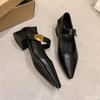 Fashion Vintage Pointed Toe Strap Follow-up Shoes for Spring 2025 New French Style Mary Jane Small Leather with Soft Sole Le Fu Shoes