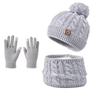 3pcs/set Winter Kids Beanie Hat Scarf Gloves Plush Warm Children Knitted Hats Set Neck Warmer Outdoor Child Ski Cap