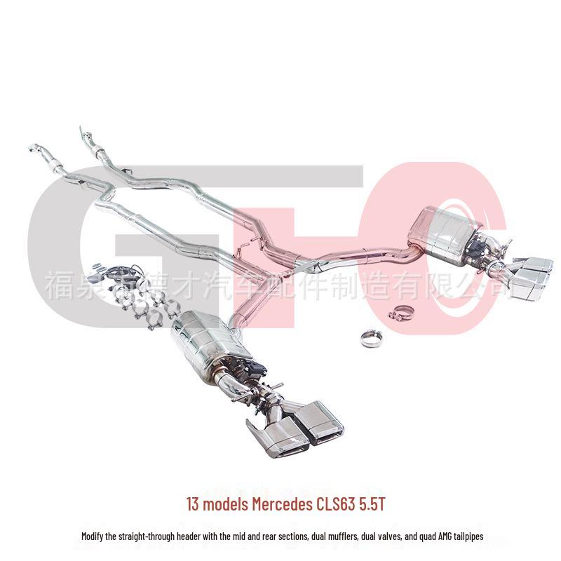 Mercedes CLS63 5.5T AMG GFC Straight-Through Header with Dual-Valve Muffler and Quad Exhaust Tips.