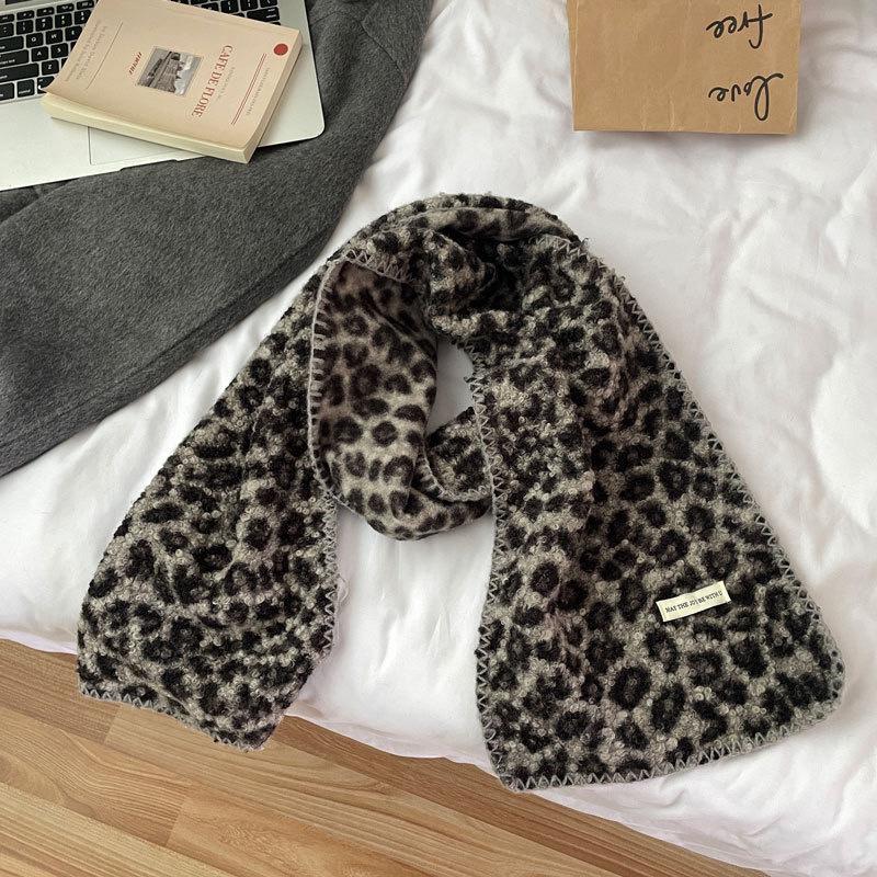 Fashion Printed Leopard Cashmere-Like Scarf for Women Winter Long Shawl Windproof Protection Outdoor Keep Warm Scarves Wrap