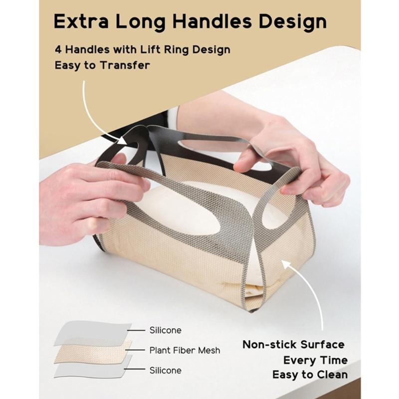 2Pcs Nonstick Silicone Baking Mats Heat Resistant Bread Slings Lifter Loaves Pan Liner Multipurpose Dough Transfer Tool