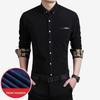 Autumn Winter Men Fleece Thickened Warm Fashion Corduroy Shirt Long Sleeve Solid Embroidered Cozy Non-ironing Casual Slim Top
