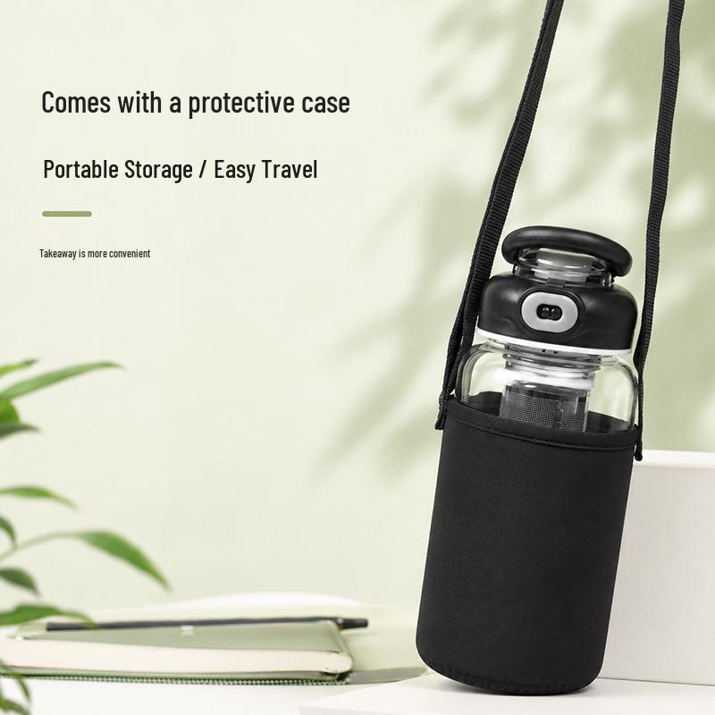 High-Capacity Glass Tea Separator Cup - Travel-Friendly, Heat-Resistant, with Measurement Scale, Thick Single Layer for Men and Women.