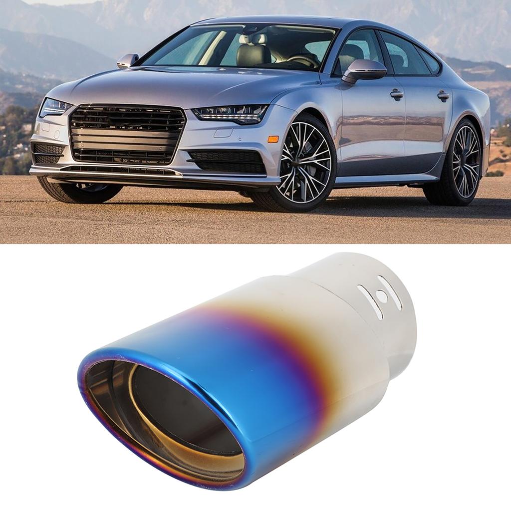 Stainless Steel Car Modified Exhaust Tip Muffler Pipe Rear Tail Throat Titanium Blue 62mm 2.4in