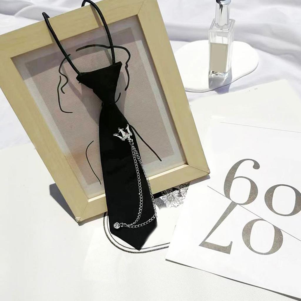 Campus Preppy Necktie Metal Crown Chain Neck Tie Student Uniform Adjustable Pre Tied Neck Tie Shirt Collar Neckwear