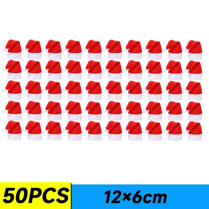 100 шт. рождественских шляп для украшения посуды, рождественская шляпа для семейной вечеринки, маленькая рождественская шляпа, держатель для вилки и ножа, сумка для новогодних подарков