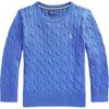 Polo свитер Ss24 однотонный вышитый логотип с косичным узором вязка круглый вырез повседневный трикотаж детские свитера небесно-голубой 323816927-034